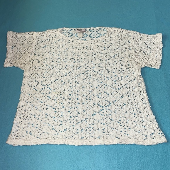 JORO FASHIONS crocheted floral pullover top short sleeve boho white size XL - Picture 1 of 8